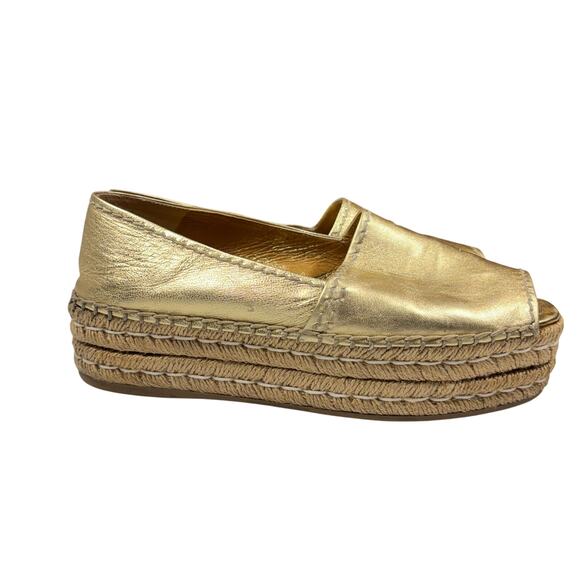 PRADA Gold Metallic Leather Espadrille Platform Loafer Slip On Shoes Size 9/9.5 - Picture 4 of 16